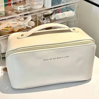 Travel Makeup Bag with Double Zipper Large Capacity Cosmetic Organizer with Handle, Portable Toiletry Storage for Women