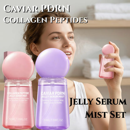 Caviar PDRN&Collagen Peptides Jelly Serum Mist Set,Reshape Skin Cells&Instant Plump,Firm & Anti‑Wrinkle,Dewy Glow&Jelly to Mist Technology,On the Go Skincare Capsule,Clean&Gentle Formulation,Travel Essentials&Self Care Gift