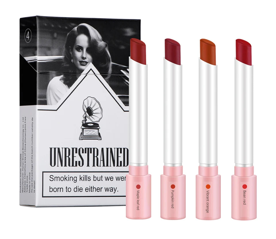 4 Pcs Cigarette Lipstick Set Matte Lip Gloss Long Lasting Waterproof Nude Lip Tint Lip Stick Tube Cosmetics Christmas Gift