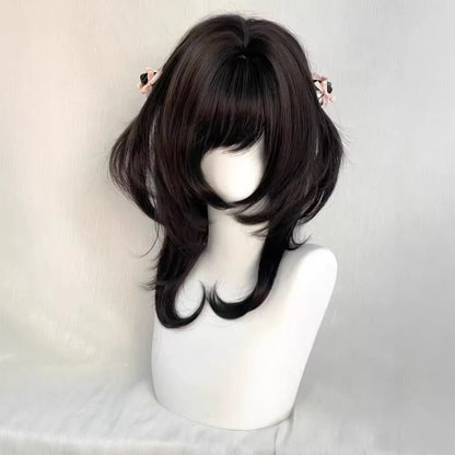 Layered Wig with Bangs Japanese Style 18inch Collarbone Hair Jellyfish Headband Wig Curly High Temperature Fibers Synthetic Wigs