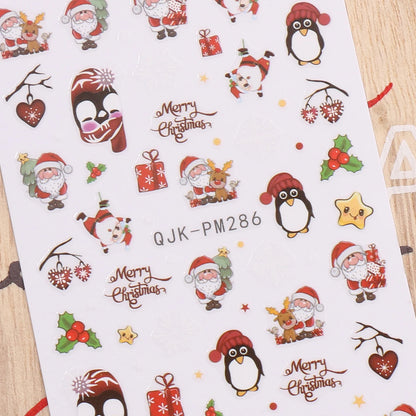 4pcs Cartoon Christmas Nail Art Stickers 3D Santa Penguin Star Reindeer Snowflake Nail Decals, DIY Nail Decorations Y2K Style