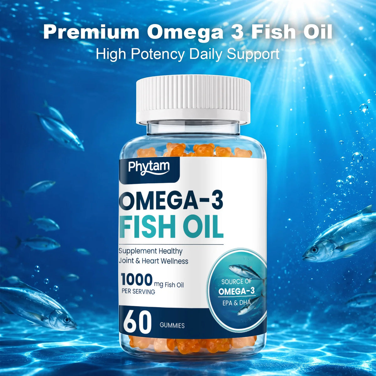 Omega 3 Fish Oil Gummies Support Brain & Nervous System Health, Cardiovascular & Skin Health, Antioxidant & Anti-Inflammation