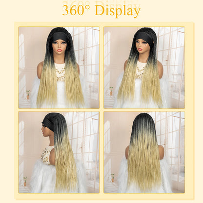 Full Machine Made Braided Wigs with Headband 30 Inches Colored Synthetic Braiding Wigs with Hair Band for Black Women