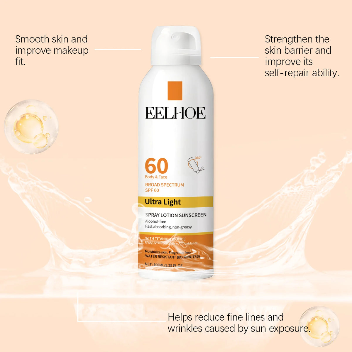 EELHOE Vitamin E Sunscreen Spray 100ml Long-lasting Deep Moisturizing Anti-UV Skin Protector Anti Oxidant Face Body Skin Care