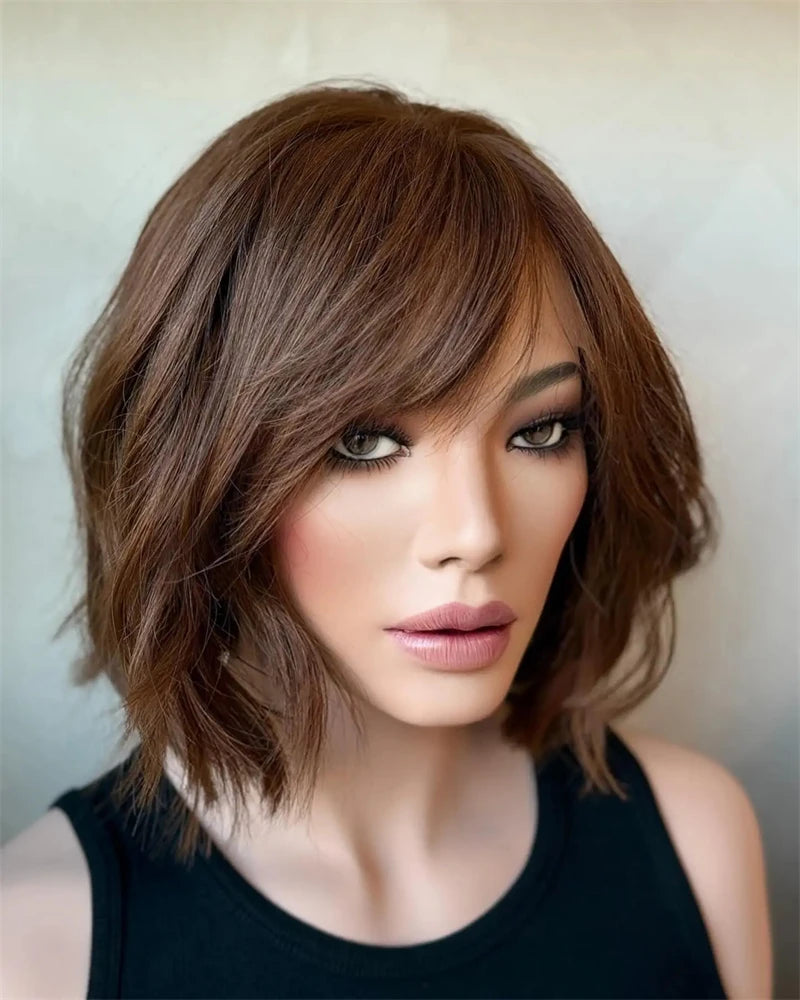 12inch Black Women white Short Bob Lace Front Wig,13x4HD Transparent Clear Lace Light Brown Glueless Fashion natural  Daily Wear