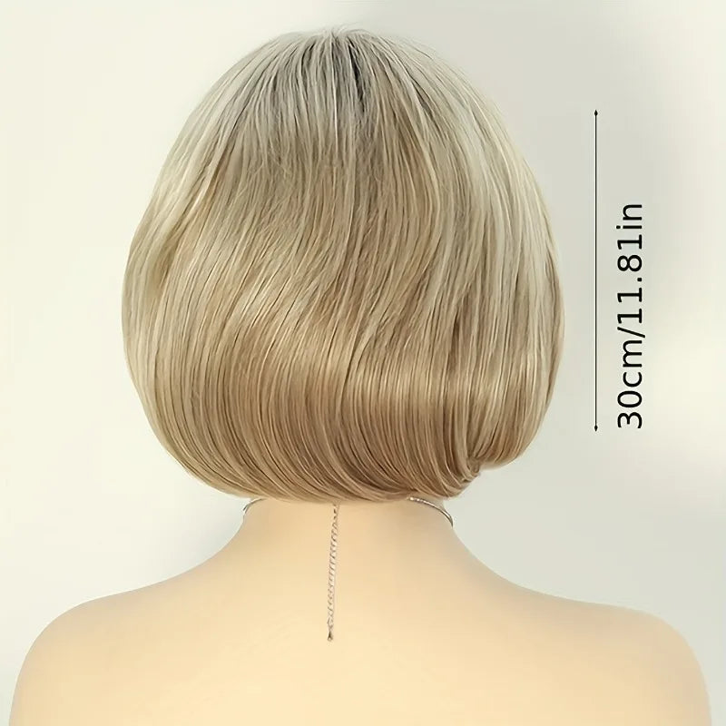 Highlighted bob short straight hair synthetic wig, suitable for white women's daily wear wig accessories