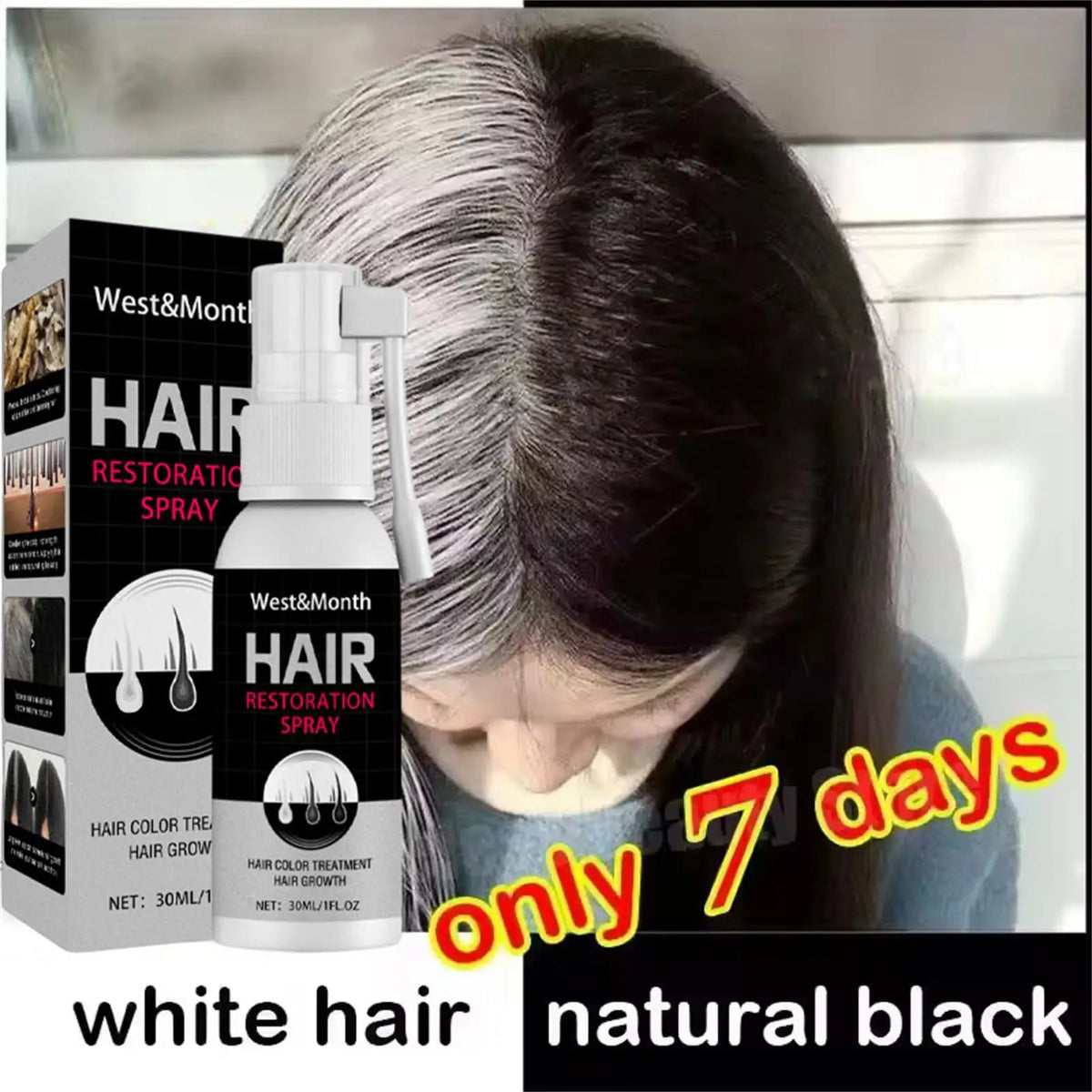 Gray White Hair Treatment Serum Cover White Hairs To Black Natural Color Repair Spray Anti Loss Hair Restore Healthy Hair Care
