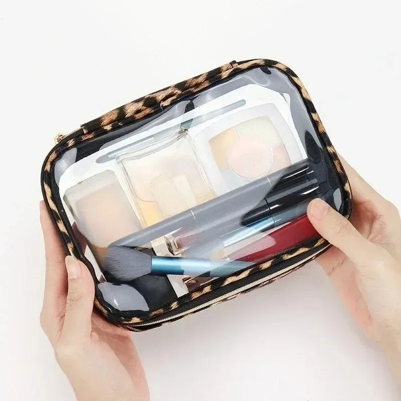 Transparent Leopard Print Clear Makeup Bag Large Capacity Travel Make Up Cosmetic Organizer Zipper Waterproof Cosmetic Bag