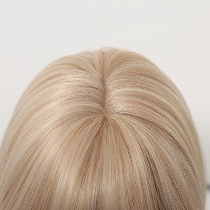Short Light Pink Wave Synthetic Wigs with Bangs Rose Gold Lolita Natural Hair Wigs for Women Cosplay Daily Party Heat Resistant