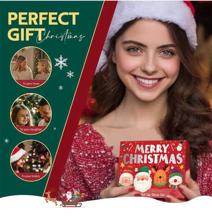 Christmas Lip Gloss Set Waterproof Long-Lasting Moisturizing Lip Skincare Lip Glaze Set Ideal Festive Holiday Christmas Gift
