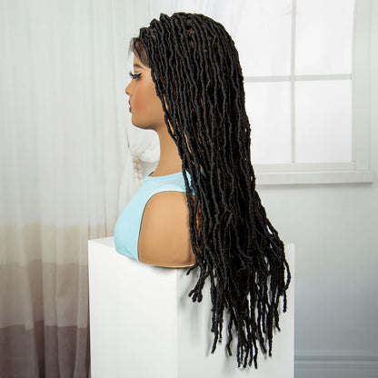 24Inch Full Lace Locs Braided Wigs with Baby Hair Lace Frontal Synthetic Braids Wigs for Black Women Natural HD Lace Braids Wigs