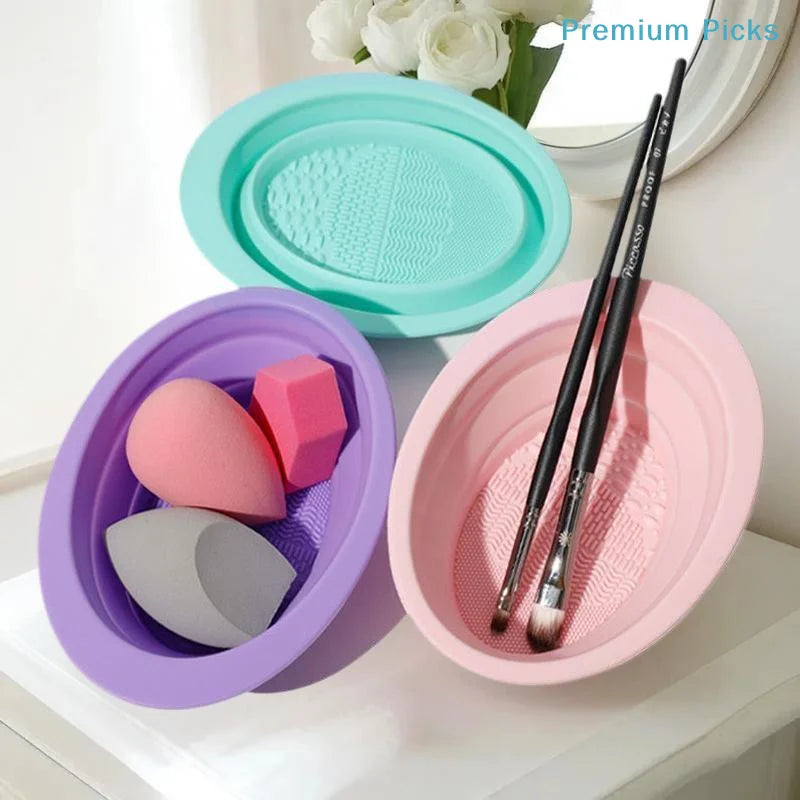 Soft Silicone Makeup Brush Cleaner Folding Powder Puff Cleaning Bowl Eyeshadow Brushes Wash Clean Mat Beauty Tools Scrubber Box