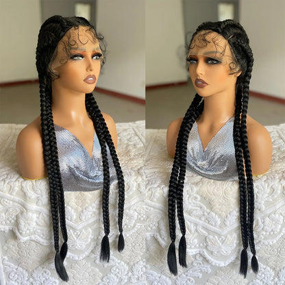 Synthetic Lace Front Wig Braided Wigs With Baby Hair 32 Inches 4 Twist Cornrow Braids Cosplay DIY Wig Synthetic Crochet Braids