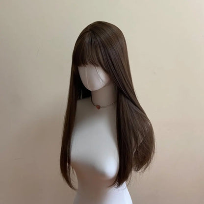 Black Wig with Bangs Long Straight Synthetic Wigs for Women 24inch Lolita Cute Natural High Temperature Fibers for Daily Use 가발