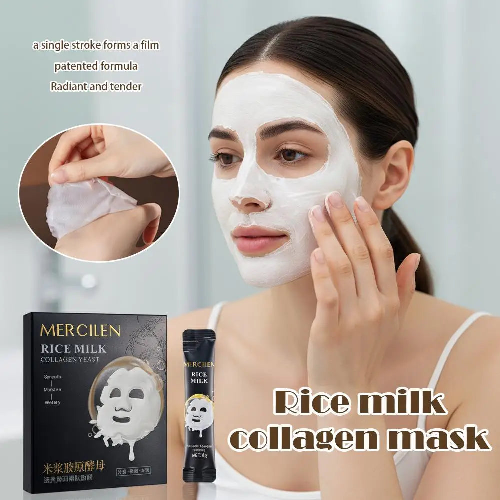 Rice Milk Collagen Yeast Brightening Mask 10 Pack  Sachets Peel-Off Facial Mask Deep Hydrating Moisturizing Nourishing Skincare