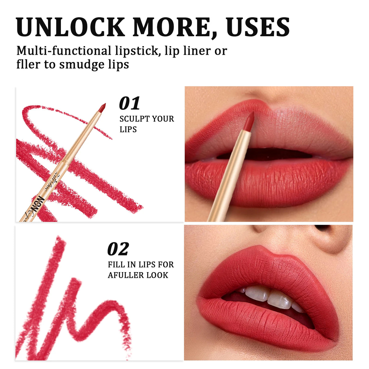 ZaiDoc 3 Colors Lip Liner Pencil Set Long Lasting Waterproof Smudge Proof Smooth Lip Pencil Natural Finish Daily Makeup