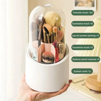 360° Rotating Makeup Brush Bucket With Dust-proof Cover Cosmetic Storage Box