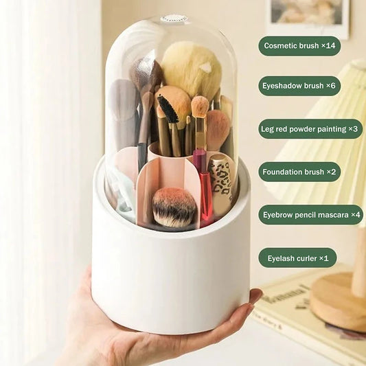360° Rotating Makeup Brush Bucket With Dust-proof Cover Cosmetic Storage Box