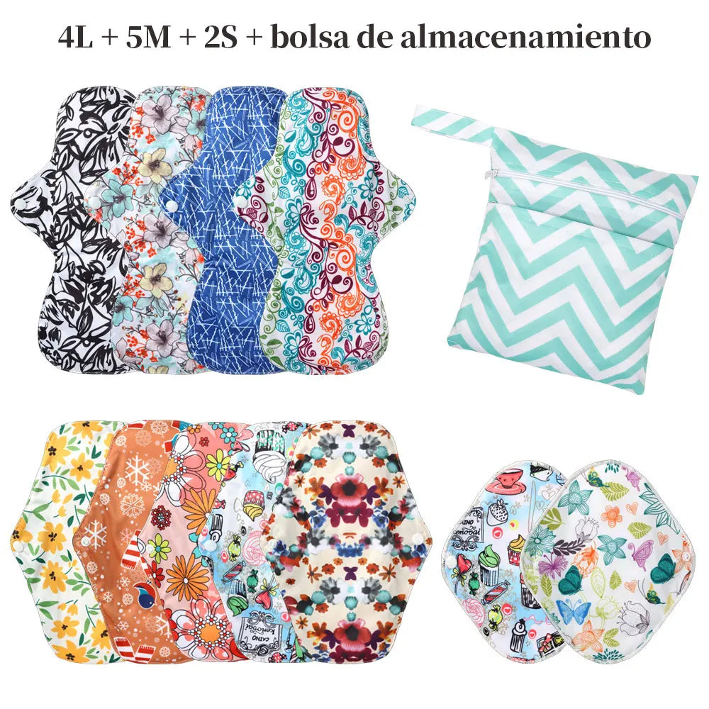 11Pcs Mixed 3 Sizes Reusable Cloth Menstrual Pads, Random Color, Mesh Fabric Quick Dry Washable Sanitary Napkins.