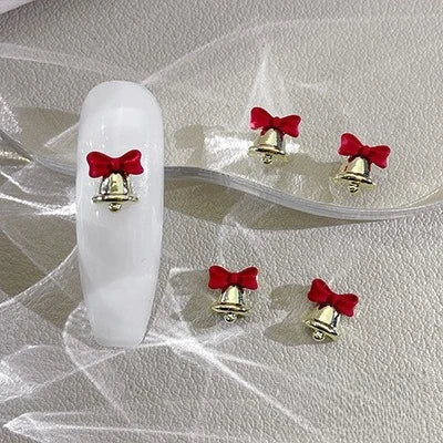 Gold Silver Christmas Bell Nail Art Accessories Winter Bow Alloy Exquisite Nail Charms Jewelry Luxury Manicure Decorations Parts