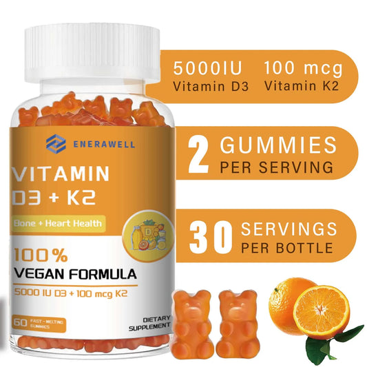 Vitamin D3 5000IU and 100 Mcg Vitamin K2 Gummies for Calcium Absorption, Bone Regeneration, Immune Support