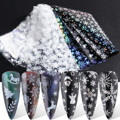 10Rolls Christmas Nail Transfer Foil Mixed Santa Snowman Elk Full Cover Nail Starry Paper For Holiday DIY Manicure Nail Stickers