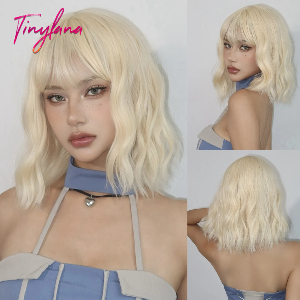 Curly Short Bob Brown Wavy Synthetic Wigs with Bangs Lolita Cosplay Brown Wig for Women Natural Daily Party Hair Heat Resistant