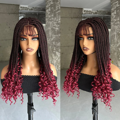 Synthetic Braided Wigs Lace Closure Wigs Curly Ends Box Braided 4x4 Lace Wig with Baby Hair for Black Women Afro Braiding Wigs