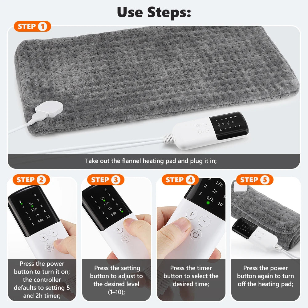 60x30cm Electric Blanket 10 Levels Heating Pad Double Helix Temperature Control Timing Thermal Mat for Office Home Period Cramps