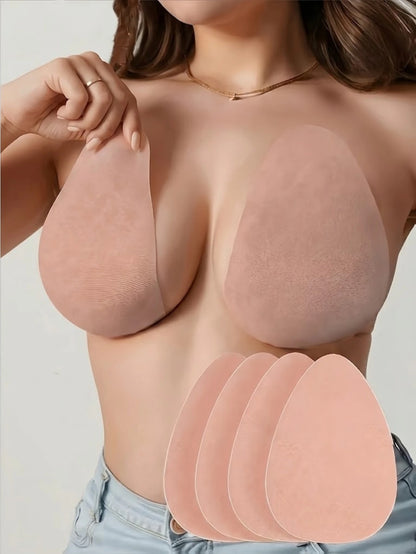 2pcs Teardrop-Shaped Invisible Adhesive Push-Up Bra Pads, Strapless Apricot Breast Lift Covers with Comfortable Support