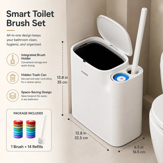 Joybos Trash Can And Toilet Brush Set, Bathroom Trash Can With 14 Disposable Toilet Brush, Includes Cleaning Brush Head, Toilet Brush Cleaner, Storage Bins With Lids, Narrow Design, Bathroom And Apartment Supplies, Halloween