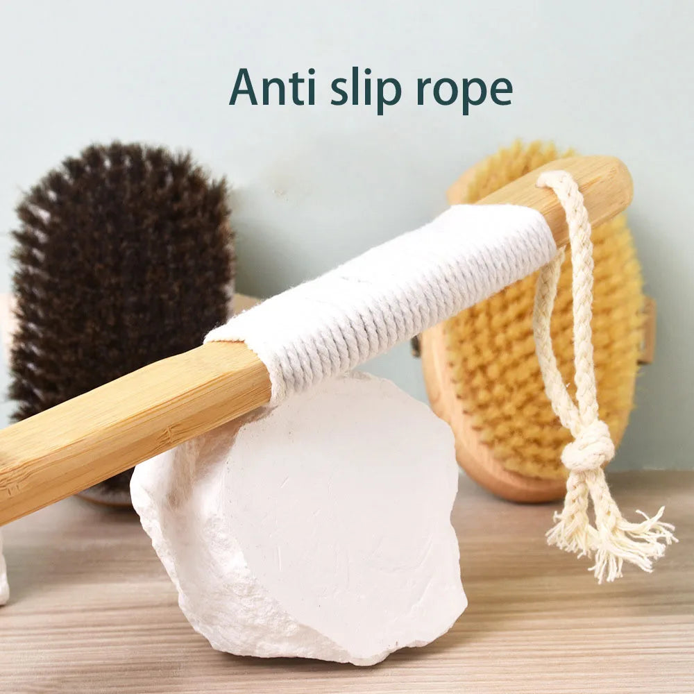 Exfoliating Back Scrubber for Shower with Curved Long Handle, Wet or Dry Brushing, Body Exfoliator Back Washer Bath Tool