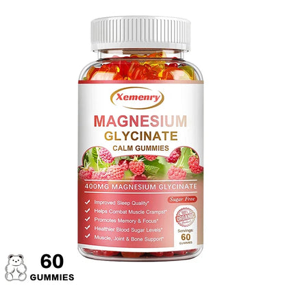 Magnesium Glycinate Gummies 400 Mg - 100 Vegetarian Gummies - Supports Muscle, Joint and Heart Health