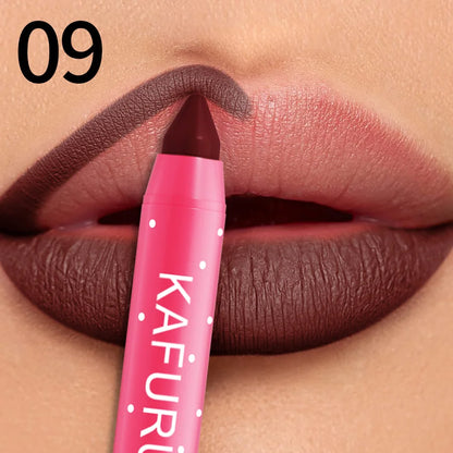 15 Colors Lipstick Pencil Waterproof Sexy Red Matte Contour Tint Lipstic Pen Long-lasting Lipliner Pen Non-stick Cup Lip Makeup