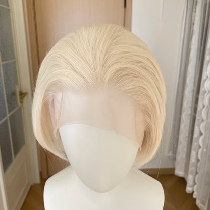 White Blonde Short Bob Cut Synthetic Lace Wigs for Women Cosplay Wig for Men Platinum Glueless 13x4 Lace Front Wig Natural Pixie