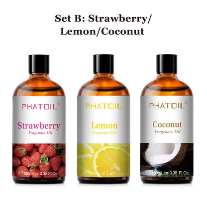 PHATOIL 2/3pcs 100ml Fruit Fragrance Oil For Aromatherapy Coconut & Vanilla Lime Mango Strawberry Cherry Aroma Essential Oils