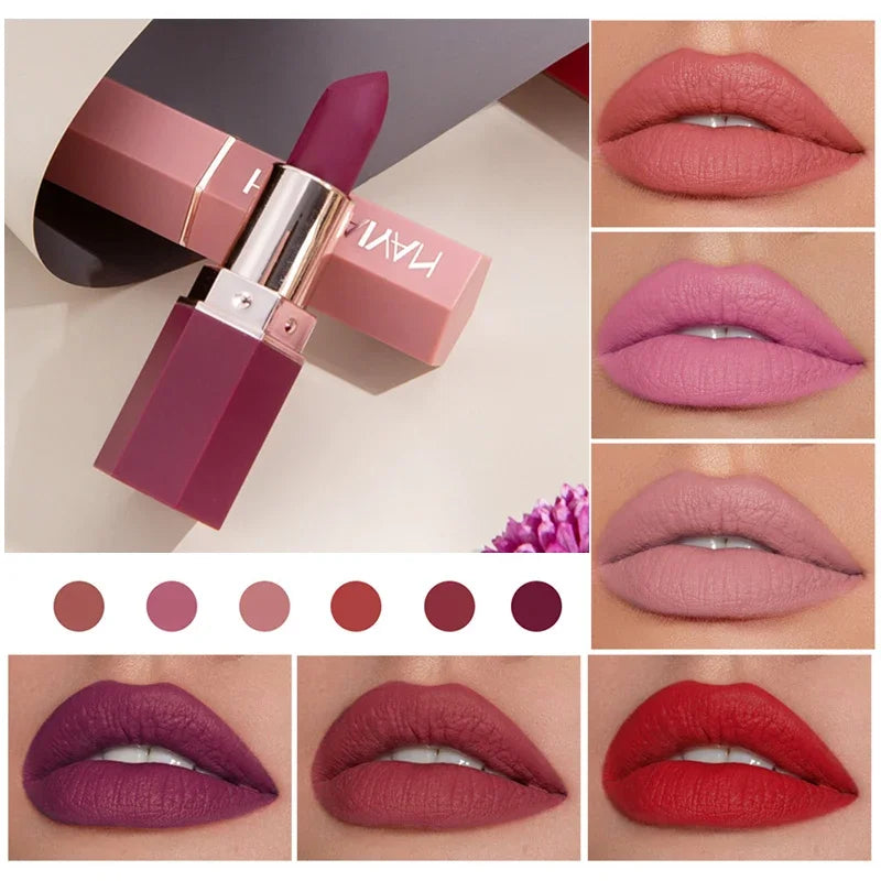 6-Color Matte Lipstick Non-Fading Non-Stick Cup Long-Lasting Velvet Smooth Matte Lip Color Waterproof Smudge-proof Lip Cosmetic