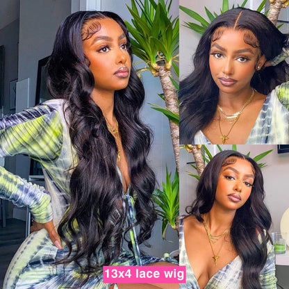 Brazilian Hair 180% Density 8-30 Inch 13x4 HD Transparent Body Wave Lace Wig Human Hair Wigs 4x4 Lace Closure Wig Natural Color