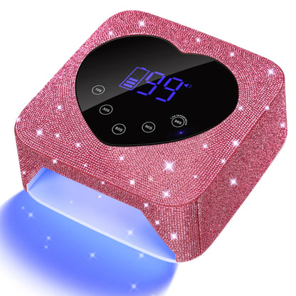 Rechargeable UV LED Nail Lamp 72W Cordless UV Light for Nails With Rhinestone Heart Shaped Manicure Pedicure Machine Nail Tools