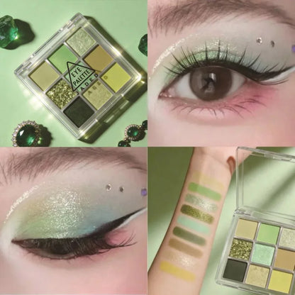 9 Colors Eyeshadow Palette Matte Mint Green Waterproof Lasting Pearlescent Shimmer Forest Eyeshadow Powder Eyes Makeup Cosmetics