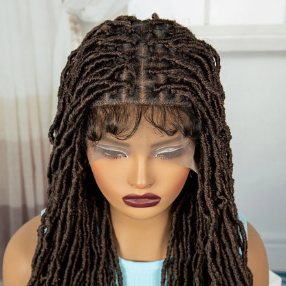 24Inch Full Lace Locs Braided Wigs with Baby Hair Lace Frontal Synthetic Braids Wigs for Black Women Natural HD Lace Braids Wigs