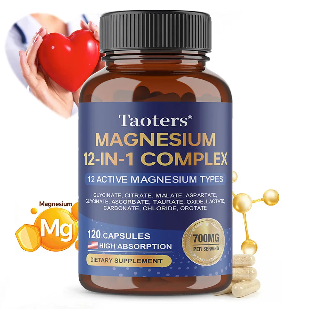 Magnesium Capsules for Adults, with Glycinate Citrate Taurate, Support Bone Density, Sleep Quality and Anxiety Relief