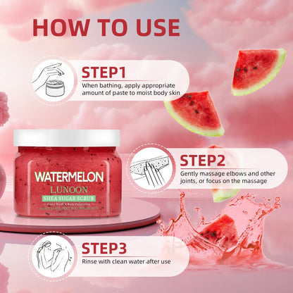 Watermelon Shea Sugar Scrub 150g - Natural Body Exfoliator, Moisturizing, Smoothing, for Elbow, Knee, Back, Leg, All Skin Types