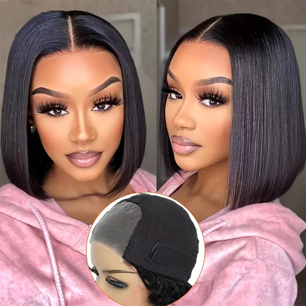 5x5 Glueless Bob Wigs Human Hair Pre Plucked Pre Cut Wear and Go 13x6 HD Lace Front Closure Wig Straight Short Wig 250 Density