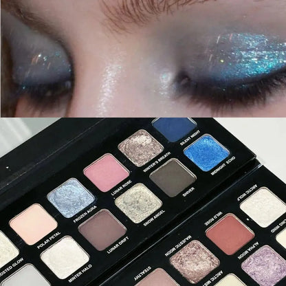 12 Colors Metallic Eyeshadow Palette Pearl Matte Sparkling Shimmer Blue Eye Shadow Highlighter Brighten Glitter Halloween Makeup