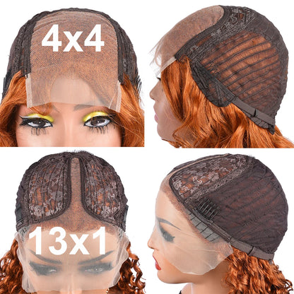 T1B/Orange Deep Wave Lace Closure Wig For Women Ombre Orange Lace Closure Human Hair Wigs With Baby Hair Remy Preplucked HairUGo