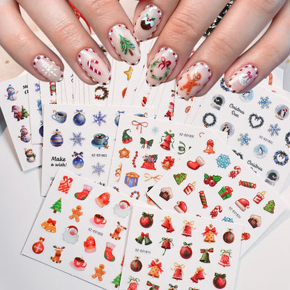 30pcs Cartoon Christmas Mini Nail Stickers Set Snowman, Snowflake, Penguin, Candy Adhesive Nail Decals Winter Manicure Sliders