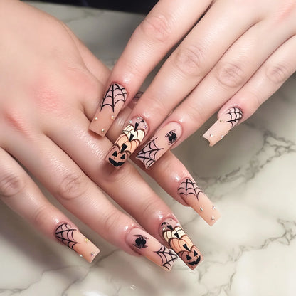 24pcs Glitter Pink Sequins Fake Nails 2025 Halloween Scary Skull Love Print False Nails Wearable European Ballet Press on Nails