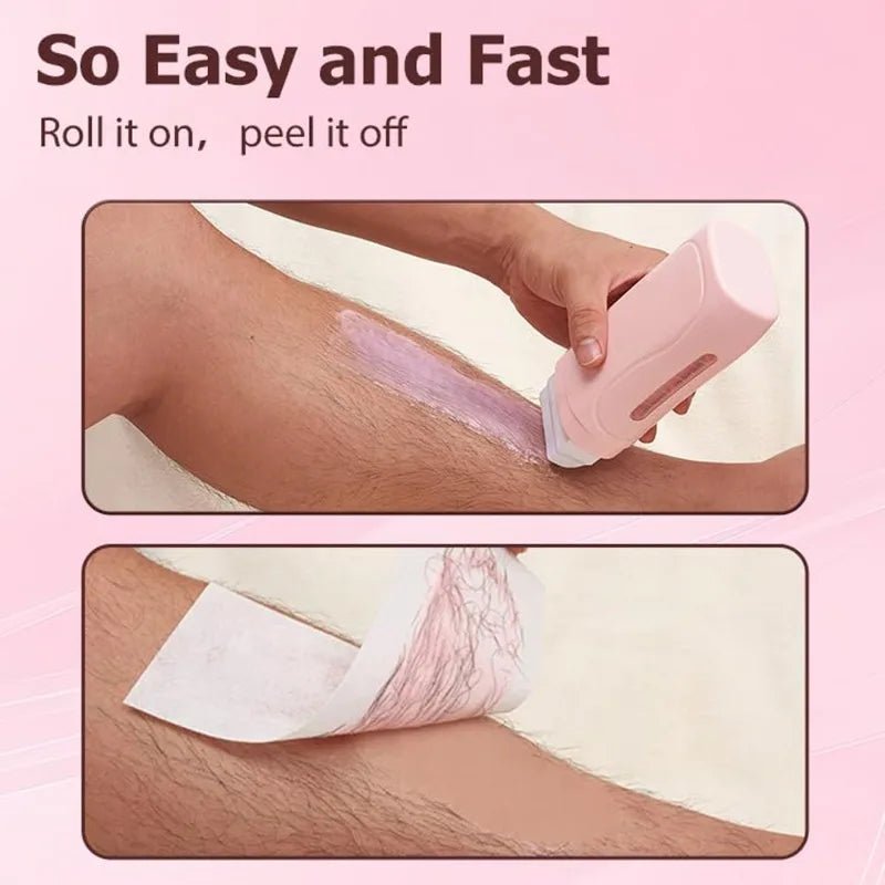 Women Home Hair Removal Kit Roll on Wax Warmer Honey Roller Wax Cartridge 100Pcs Depilatory Wax Strips Body Leg Arm Waxing Set