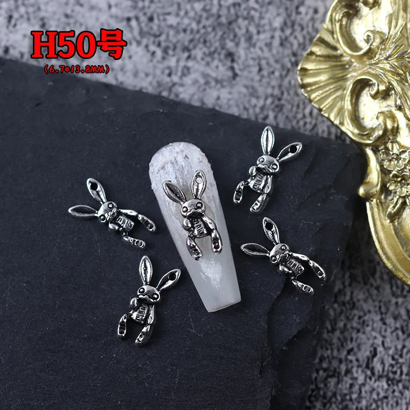 20PCS Antique Silver Skull Nail Art Charms Supplies RetroHalloween Nails Decoration Accessories Manicure Decor Design Materials